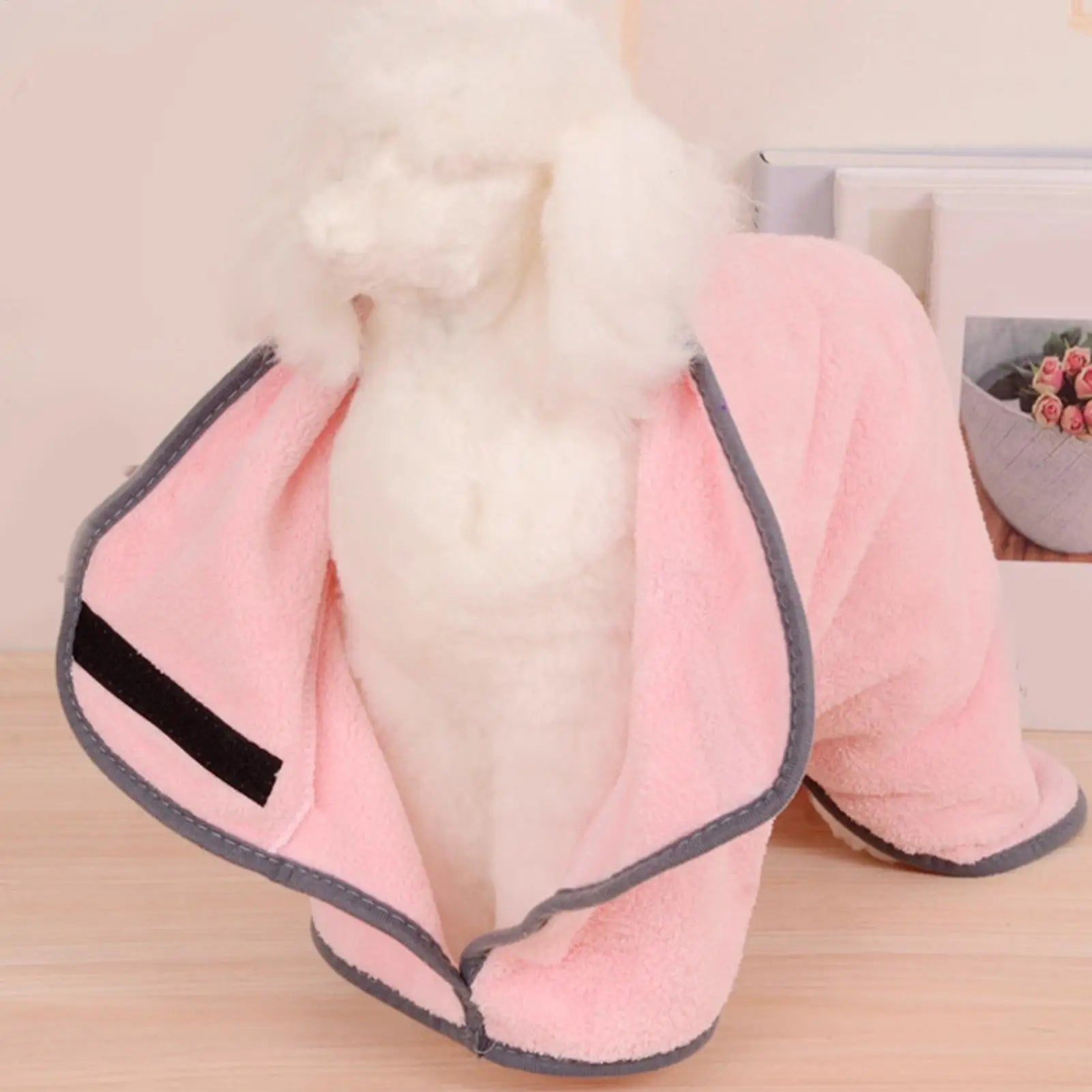 Dog Bath Towel Fleece Microfiber Robe Pet Cat Bathing Supplies Small Qme