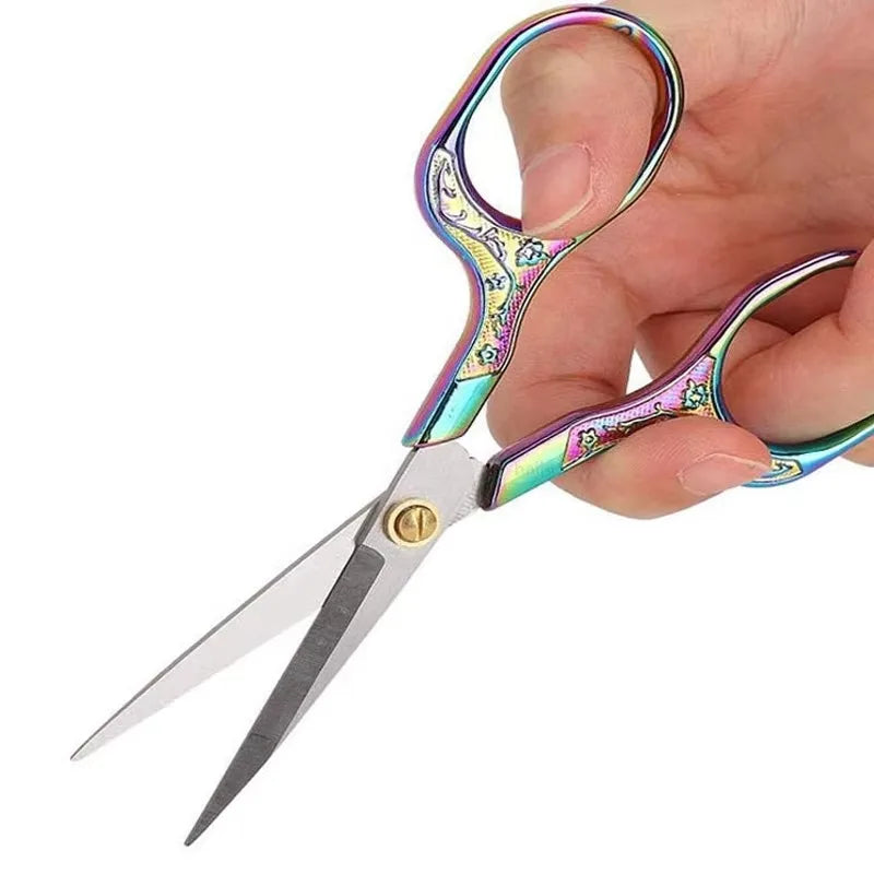 Kawaii Titanium Color Scissors Vintage Stainless Carved Cutting and Sewing,Thread Scissors, Sewing Tools,Cute Stationery Qme