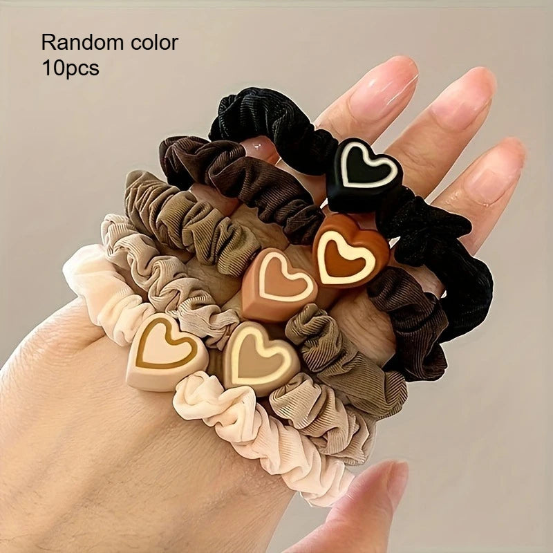 Love Small Intestine Hairband Fluffy High Ponytail Hair Rope Tie Hair Elastic Head Rope Girl Hair Accessories Don't Hurt Hair Qme Random color 10pcs