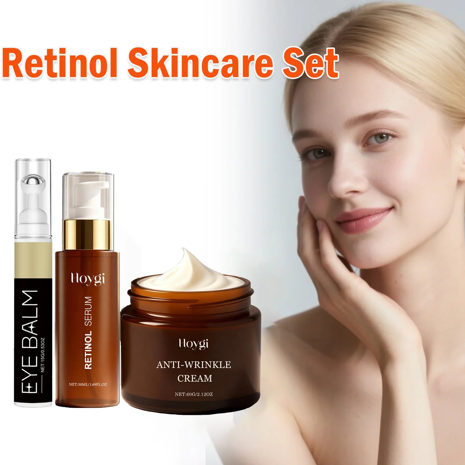 Retinol Skincare Set Anti-Wrinkle Cream Serum & Eye Balm for Moisturizing Firming Fade Fine Lines Brightening Face Eye Care Qme