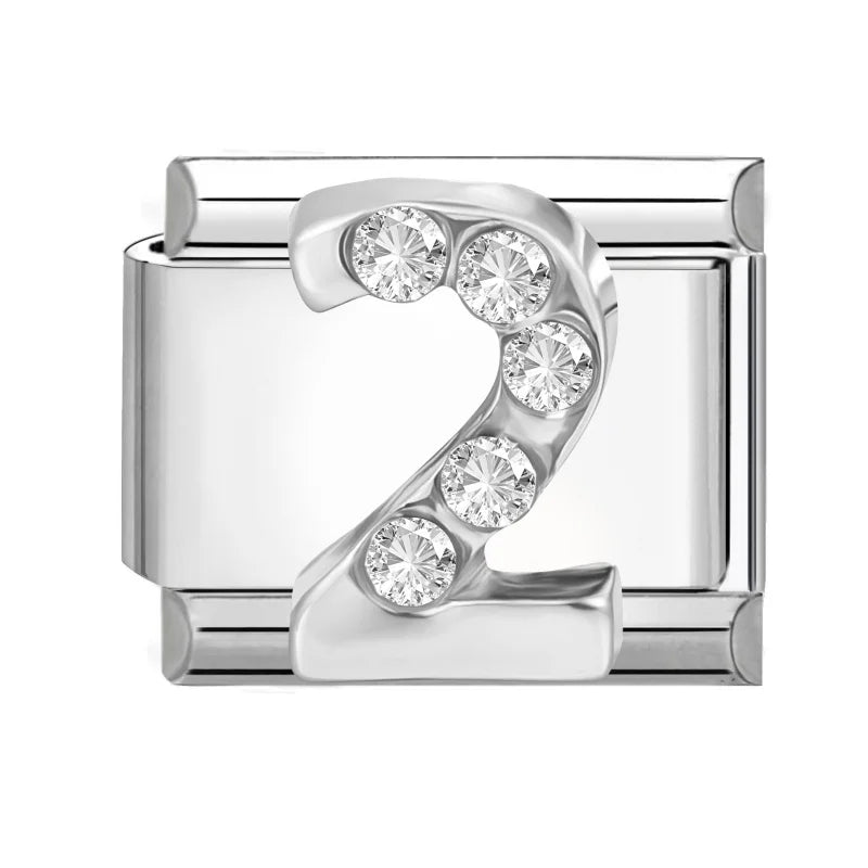 Hot Selling Shiny Zircon Numbers 0-9 Italian Charm Link 9mm Stainless Steel Modular Bracelet Jewelry Accessories DIY Wholesale Qme Style 23