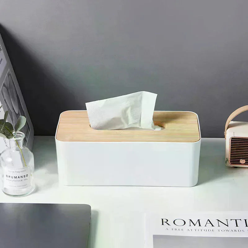 Luxurious Bamboo Rectangular Tissue Box Cover Waterproof Elegant Qme