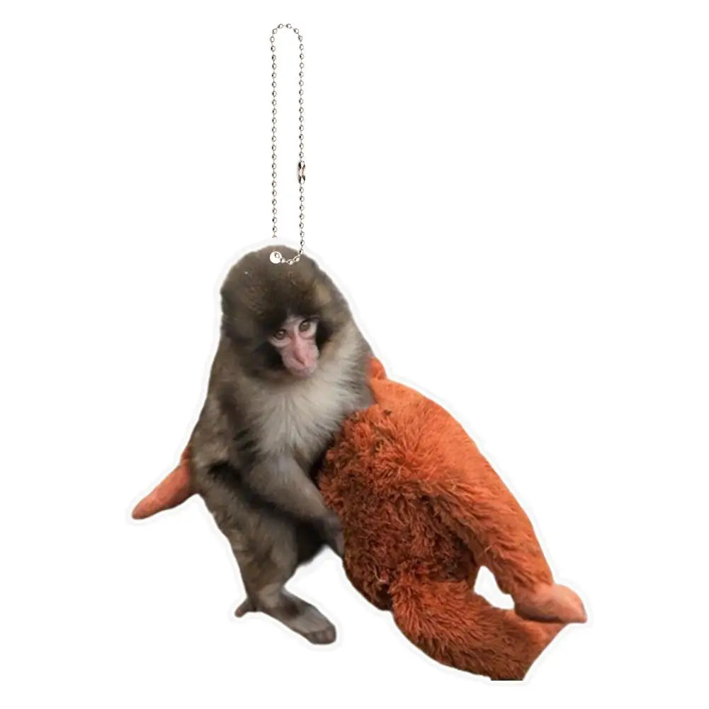 2D Protect Punch Monkey Keychain Cute Holding Plush Toy Hanging Qme A