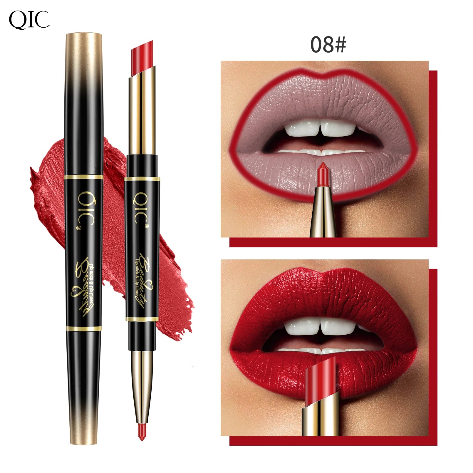 QIC Lipstick Lipliner Pen Matte Velvet Lip Liner Pencil Contour Makeup Sexy Red Lip Stick Long Lasting Cosmetics Qme Q909-8