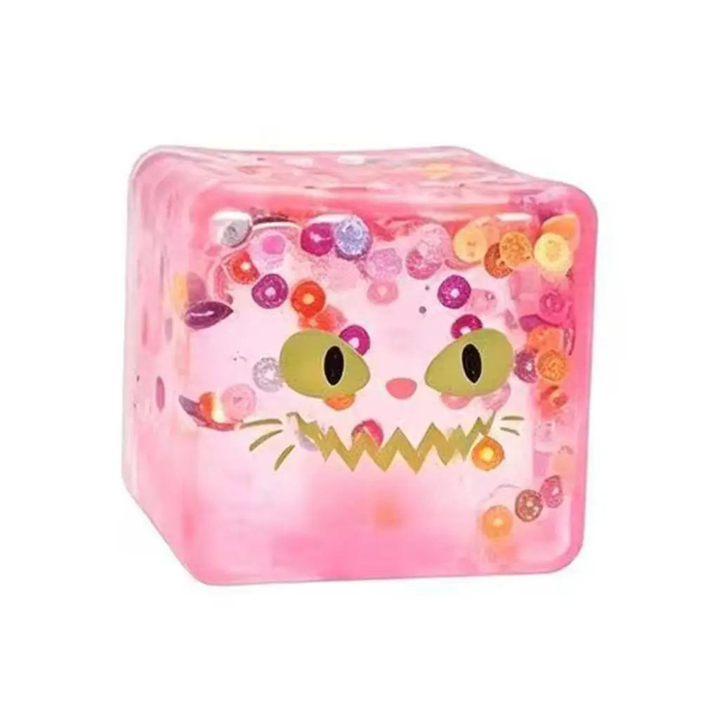 Halloween Ice Cube Squishy Toy Slow Rising Maltose Sensory Fidget Qme pink cat