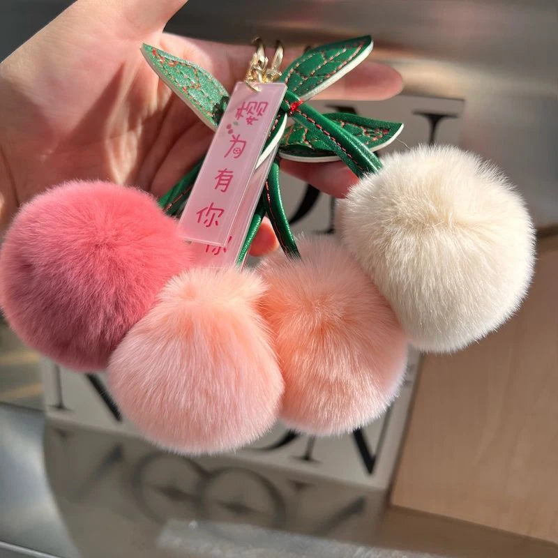 Lovely Cherry Plush Ball Keychain Cartoon Car Key Charm Ideal Qme