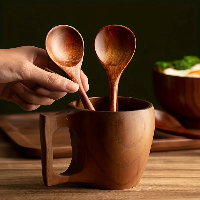 Modern Reusable Wooden Spoon Set, Suitable for Dinner, Coffee, Milk and Desserts - Perfect for Parties and Kitchen Gadgets Qme