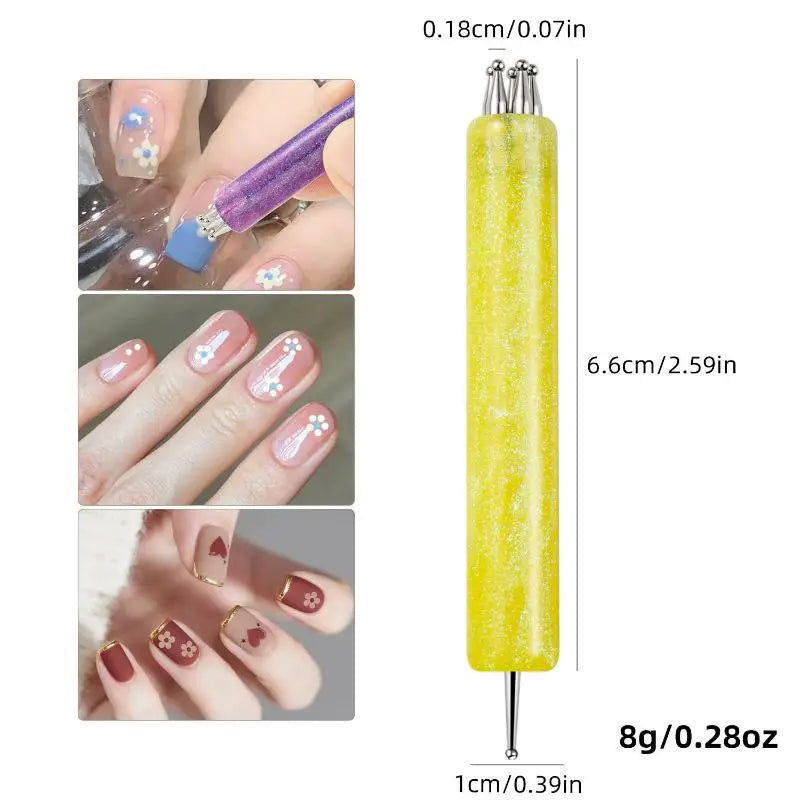 Double End Nail Dotting Pen Five Petal Flower Design Lightweight Qme Yellow