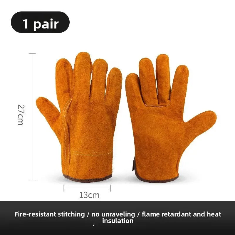 2 Pairs Genuine Cowhide Welding Gloves Heat Resistant Protective Work Gloves for Electric Arc TIG MIG Welding Qme