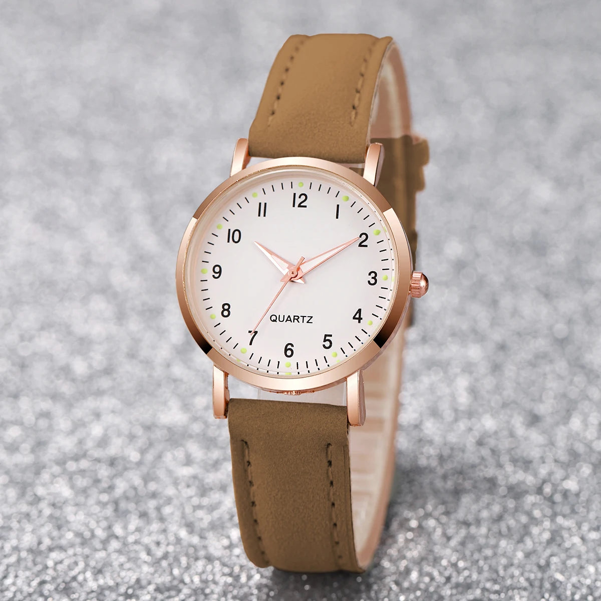 Moda feminina relógios casual árabe dial senhoras pulseira de couro relógio de quartzo reloj mujer meninas relógio presente Qme Brown