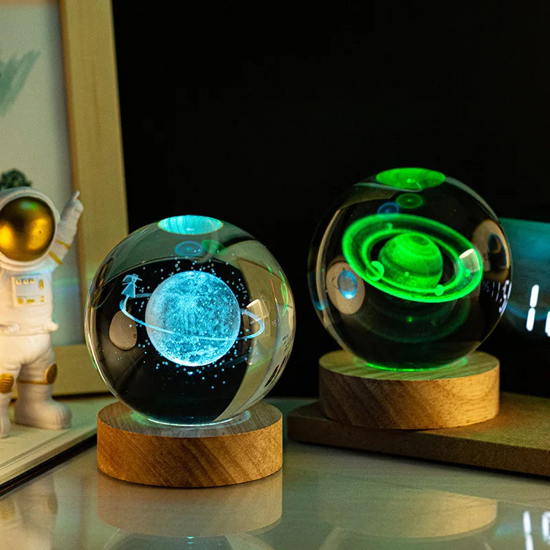 3D Colored Luminous Crystal Ball Astronomy Galaxy Crystal Sphere Beside Lamp Solar System Glassic Snow Globe Desktop Decorations Qme