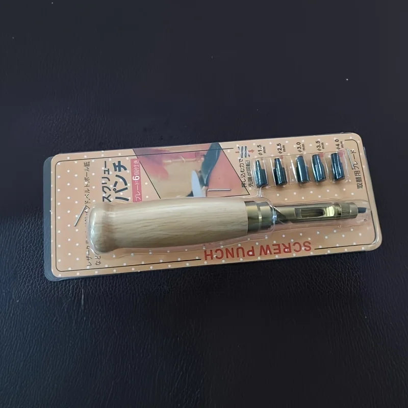 Adjustable leather punch, featuring 6 punching heads in sizes 1.5mm/2mm/2.5mm/3mm/3.5mm/4mm, leather craft tool Qme 1set