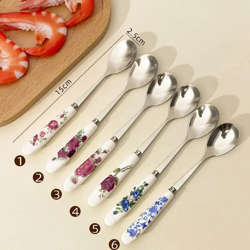 Stainless Steel Coffee Spoons Ceramic Handles Perfect Mixing Sugar Qme A