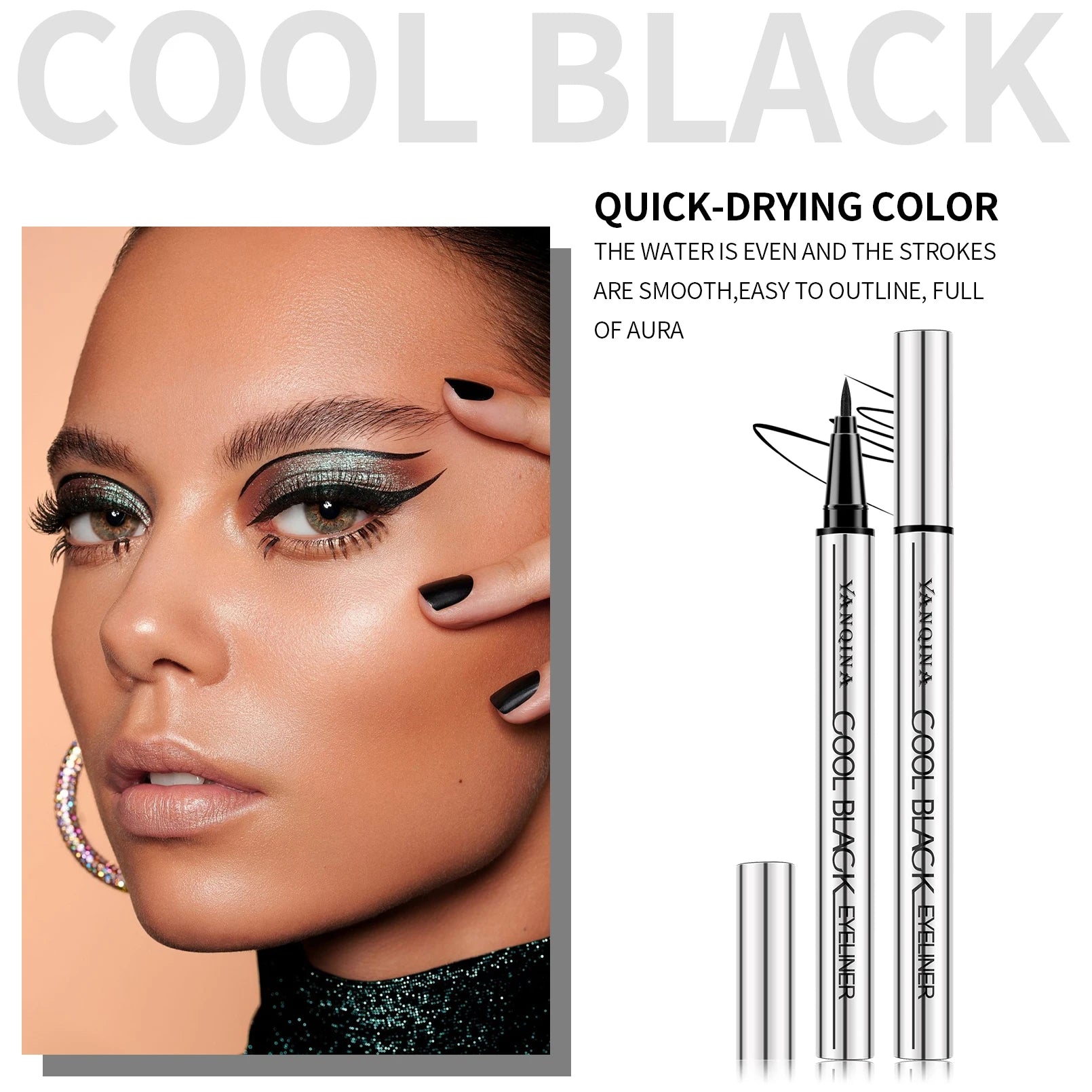 Quick-Drying Liquid Eyeliner, Waterproof, Smudge-Proof, Long-Lasting Black, Ideal for Beginners Qme
