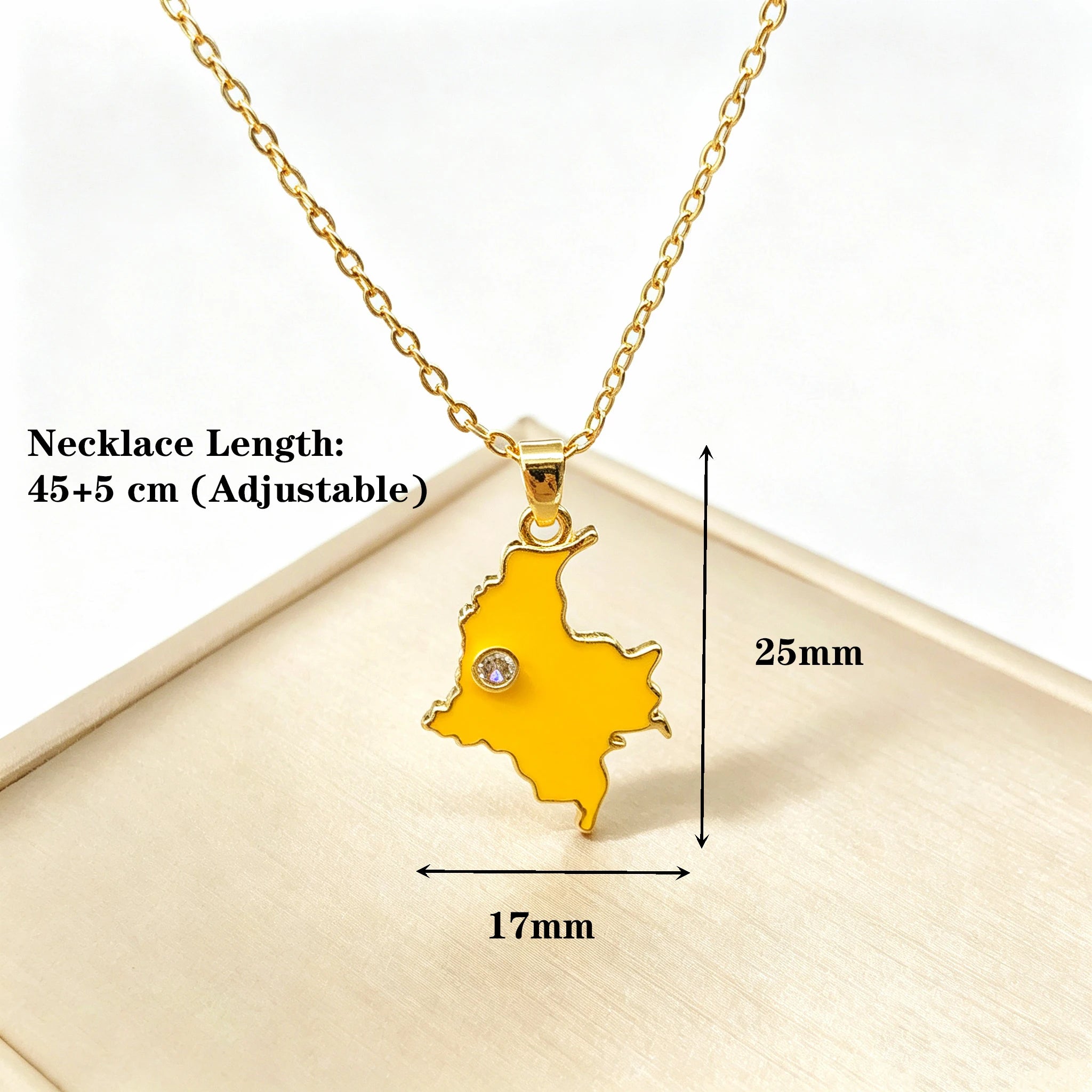 Yellow Red Blue Enamel Colombia Map Multicolor Zircon Pendant Necklace Flag Patriotic Souvenir Jewelry For Women Men Daily Wear Qme