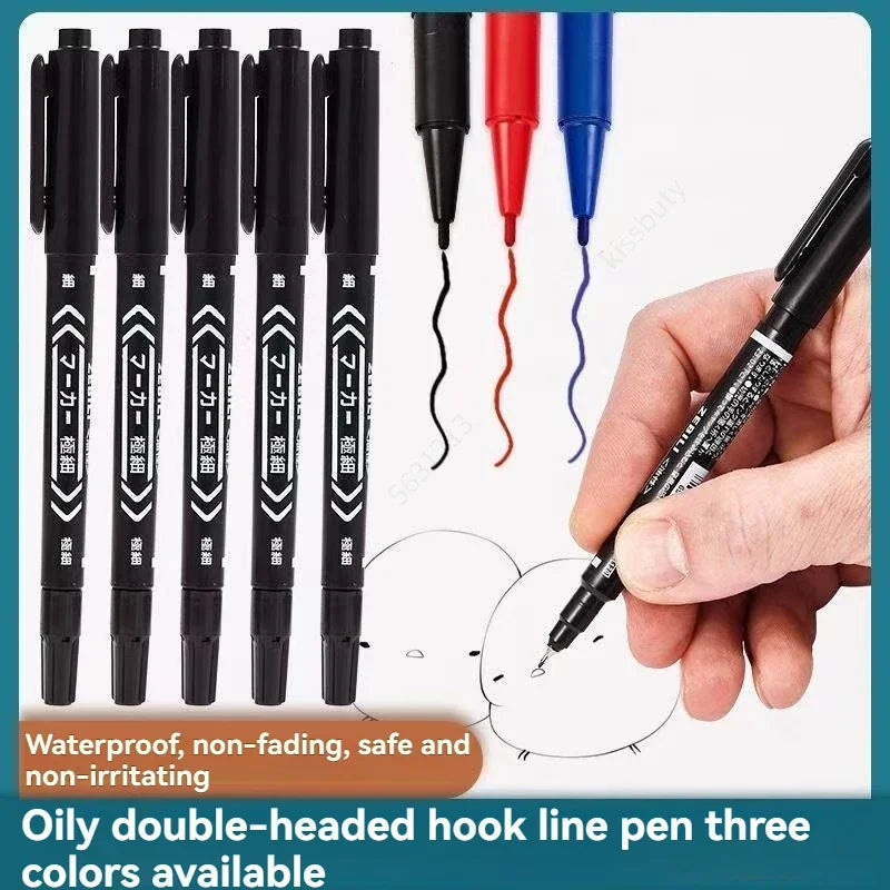 10Pcs/set Double Tip Art Black/Blue/Red Ink Permanent Paint Marker Pen for Plastic Wood Stone Metal Glass Doodling Marking Qme