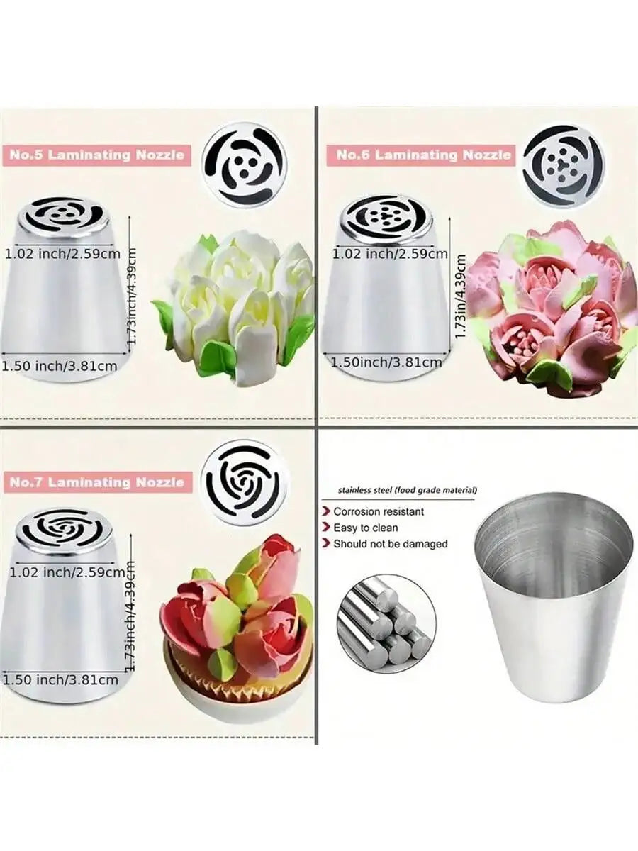7-piece Cake Piping Tip Stainless Steel Cupcake Flower-shaped Qme