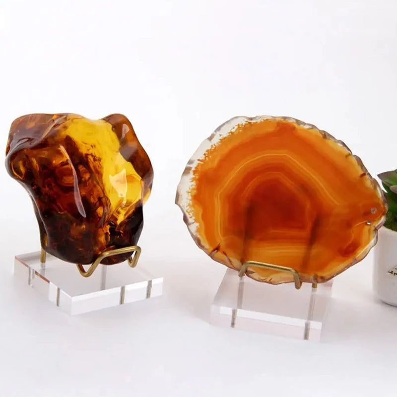 Metal Mineral Display Stand Acrylic Base Crystal Jewelry Stone Shelf Qme