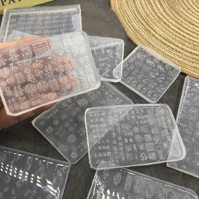 Chinese Manicure DIY UV Gel Drip Mold Retro Totem Fu Character Lucky Qme