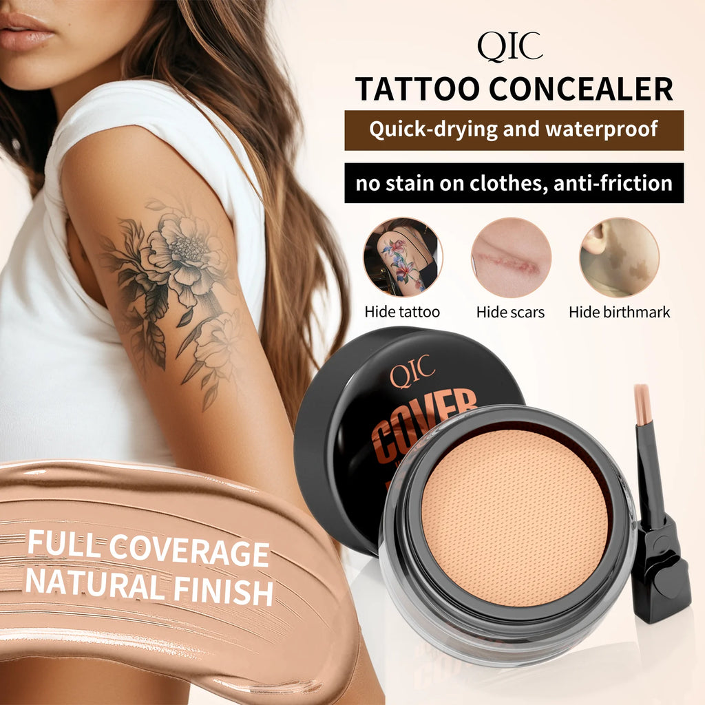 QIC Waterproof & Sweatproof Concealer Cream - Tattoo coverage, Long-Lasting Foundation, Natural,Full coverage, All Skin Types Qme