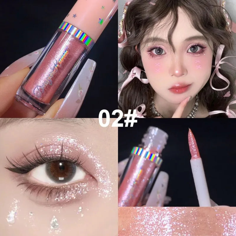 Set of 6pcs Supershiny Diamond Liquid Eyeshadow Sequins Eyeliner Silkworm Pens Highlighter Brightening Eye Shadow Glitter Makeup Qme 02