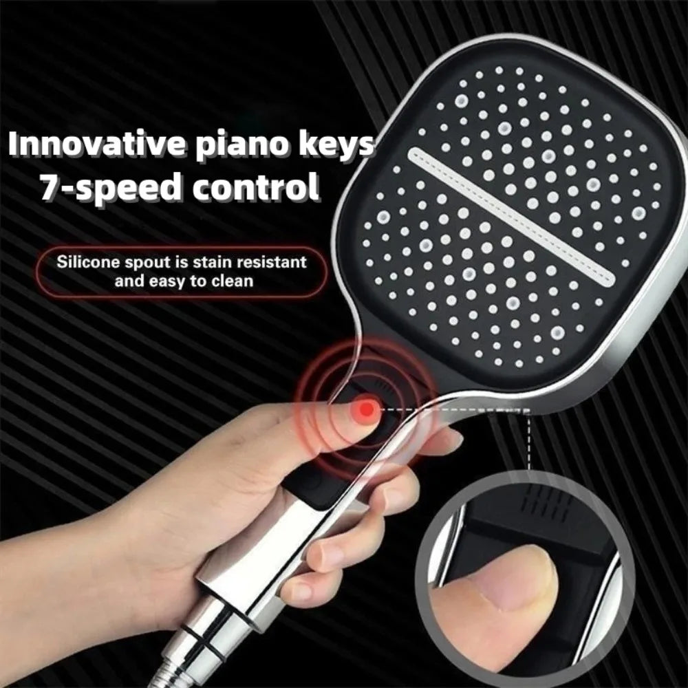 7 Modes Large Shower Head Adjustable High-pressure Water-saving Shower Head One Key Stop Mixer Shower Head Bathroom Accessories Qme