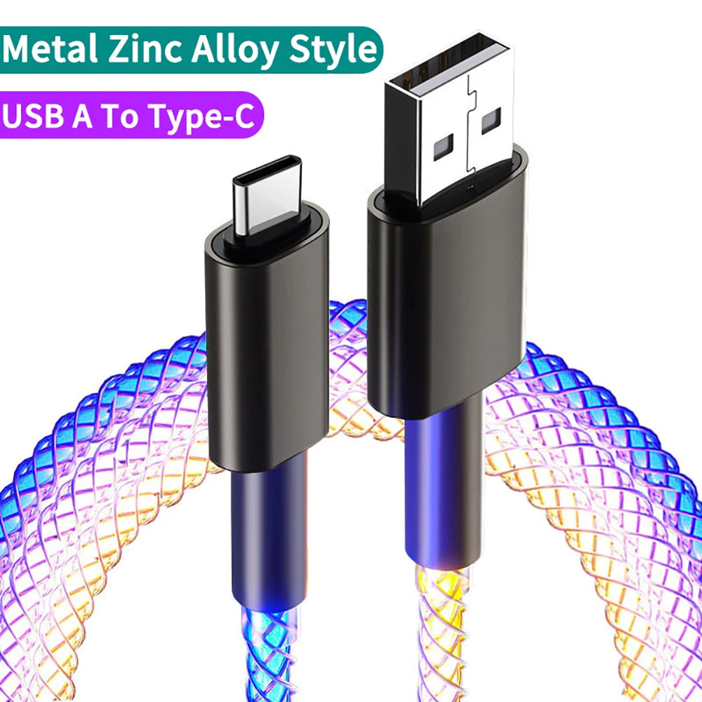6A Fast Charging Breathing Luminous Gradient Light Data Wire 66W TYPE-C Charger Data Cable Cord For iPhone Samsung Xiaomi Huawei Qme