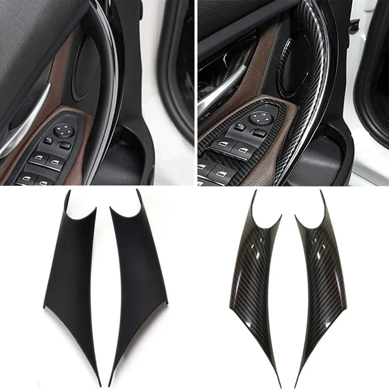 Pair Car Inner Door Panel Grab Handle Cover Accessories Black Fit For BMW 3 4 Series F30 F35 2012 2013 2014 2015 2016 2017 2018 Qme