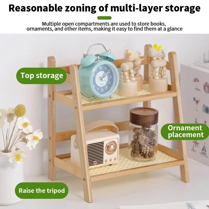 Desktop Removable Bamboo Office Balcony Storage Rack Space Saving Qme