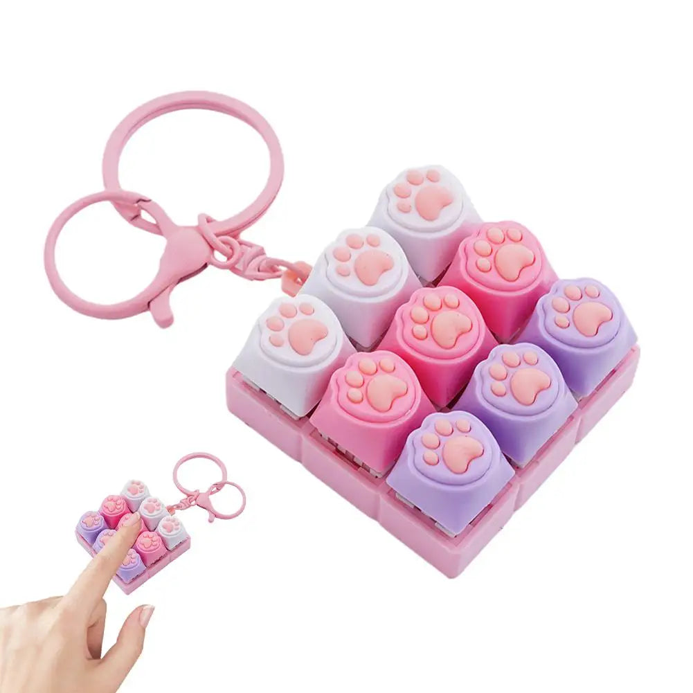 9 Keys Keyboard Key Toy Cat Paws Finger Button Stress Relief Toys Mechanical Keyboard Keycaps Keychain Office Decompression Calm Qme B