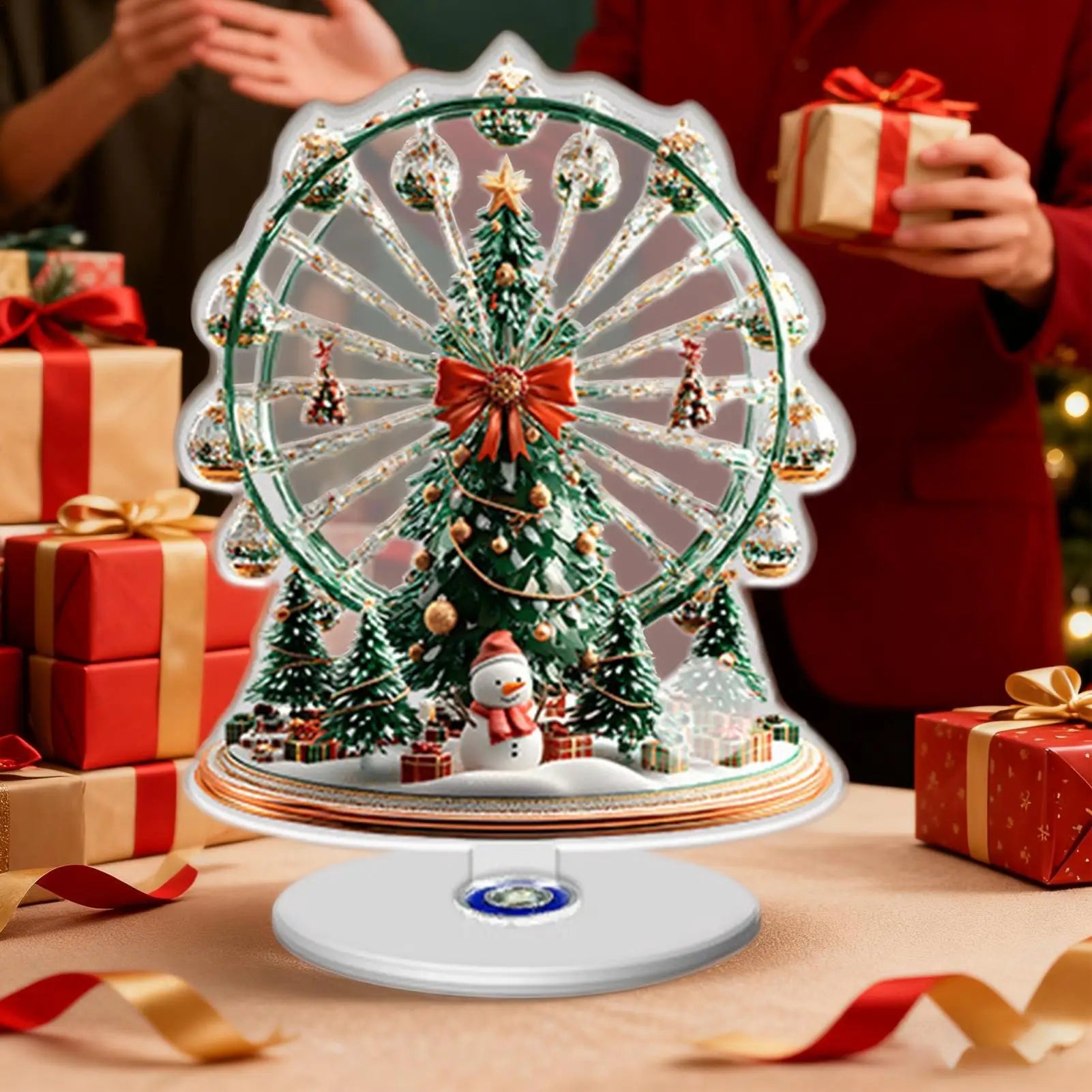 Christmas Table Decor 2D Vintage Ferris Wheels Rotating Base Tree Qme