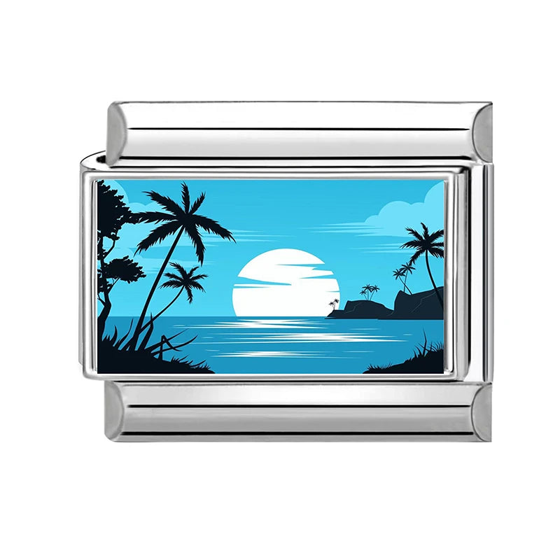 Fashion Colorful Scenery Boat Swan Lake Snow Mountain Charm Italian