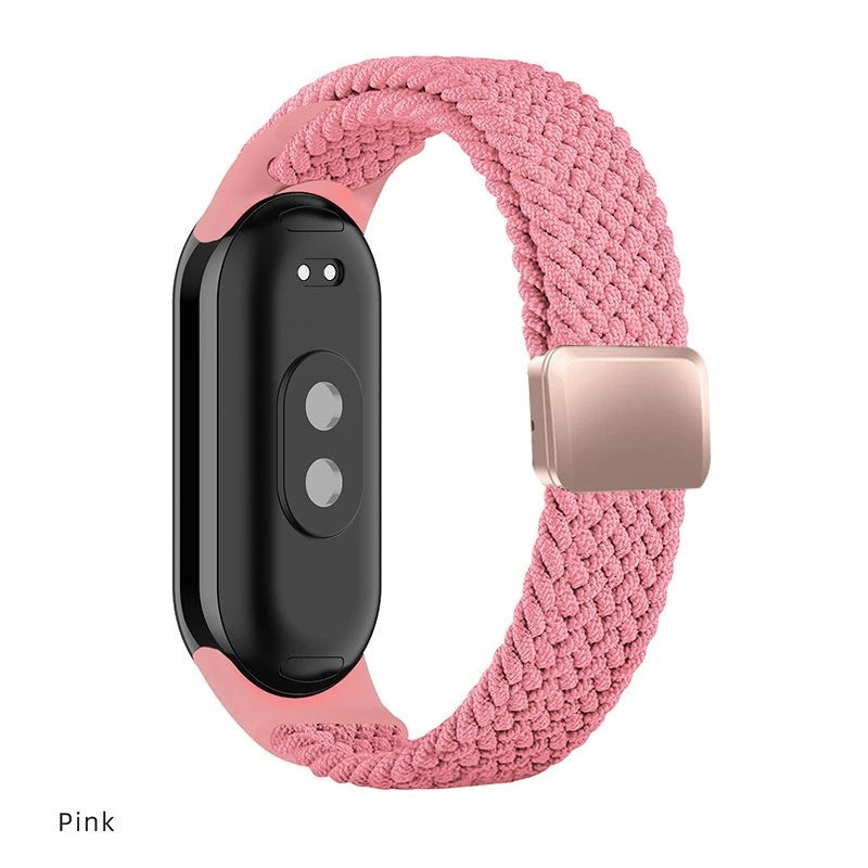 Breathable Elastic Nylon Braided Magnetic Watch Strap Adjustable Replacement Wristband For Xiaomi Watch 8 9 10 Accessory Qme Pink XiaoMi 10 9 8