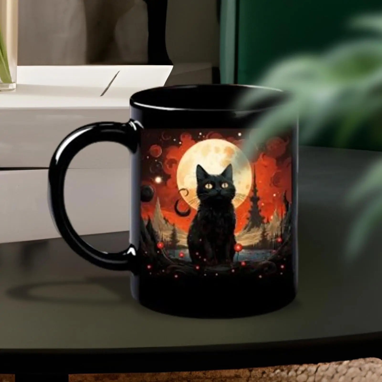 Cat Mugs Ceramic Halloween Funny Mysterious Coffee Cup Festive Mug Qme