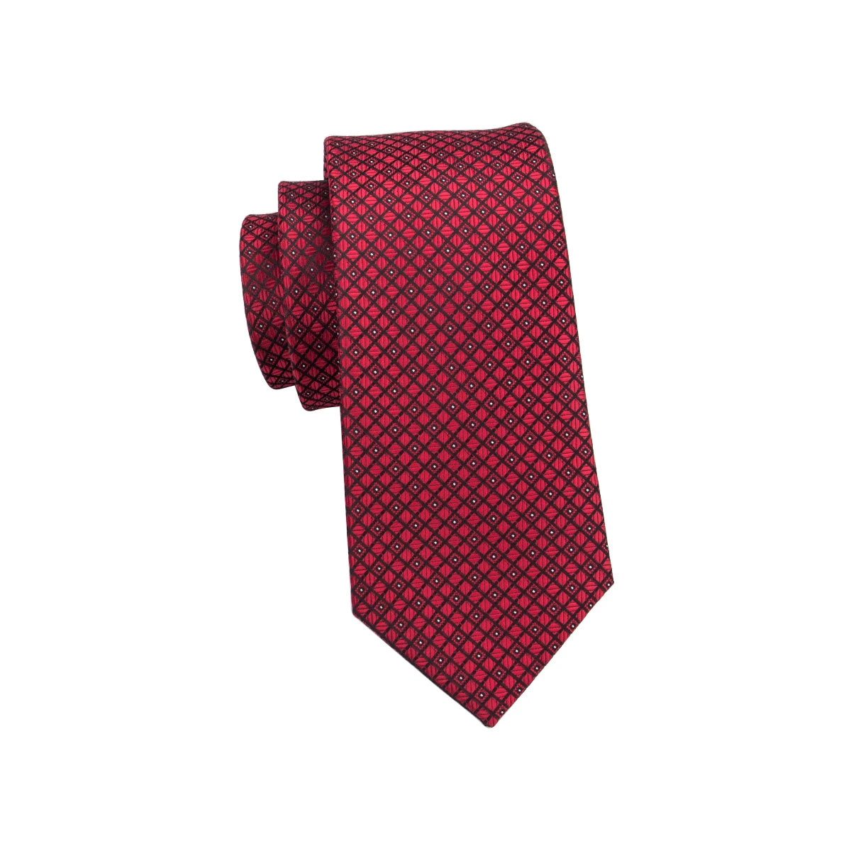 Hi-tie Designer Red Burgundy Plaid Wedding Tie Men Handky Cufflink Qme