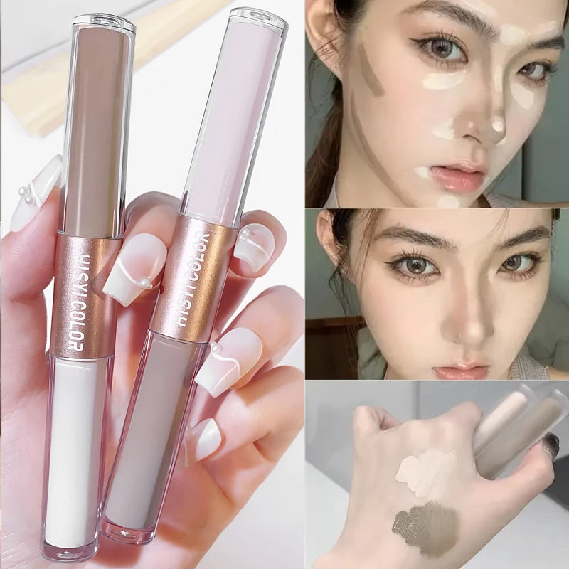 Double-headed high-gloss contouring stick, one stick to complete lifting and contouring, 3D nose bridge & V-shaped face makeup Qme