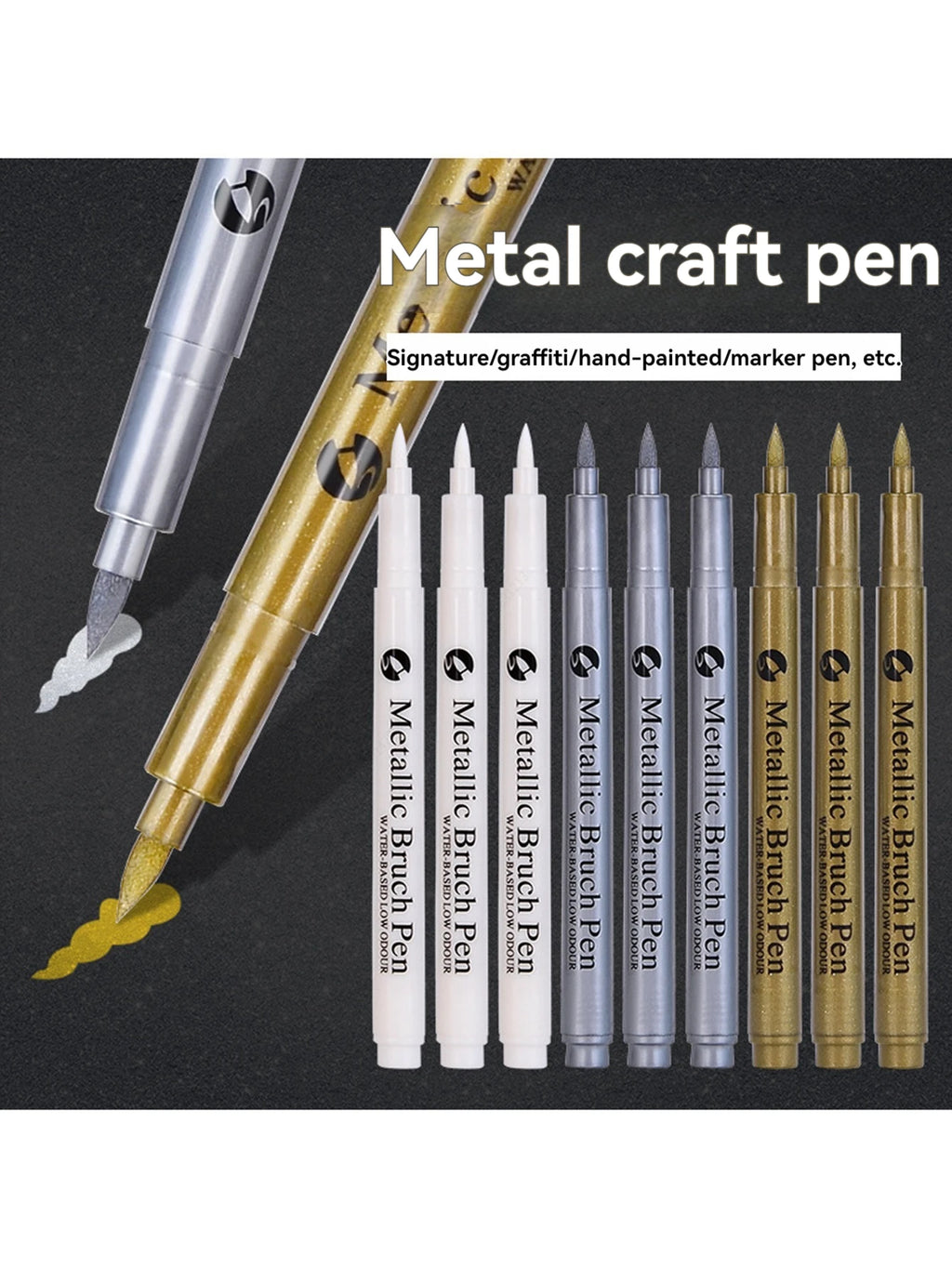 6pcs Metal Paint Marker Pen Gold Silver White Permanent Art Marker Comic Scrapbook Supplies Highlight metal marks brush Qme