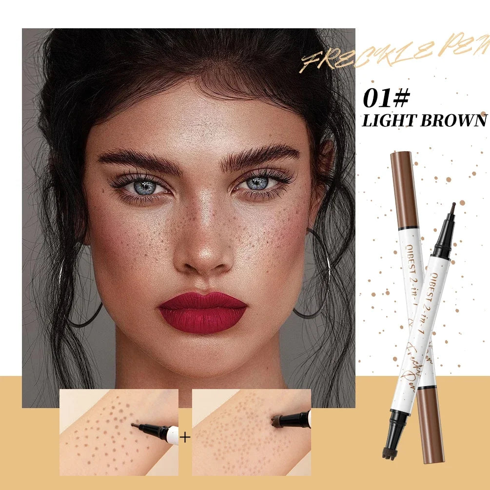 Qibest 2-In-1 Freckle Pen with Gourd-Shaped Head, Natural and Realistic, Sweat-Proof, Double-Ended Stamp Dot Pen Cosmetic Stick Qme 01