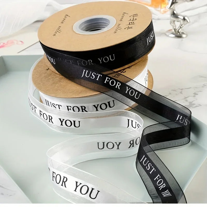 1pc, "just For You" English Snow Yarn Ribbon Gift Snow Yarn Colorful Silk Baking Cake Packaging With Webbing Florist Material Qme