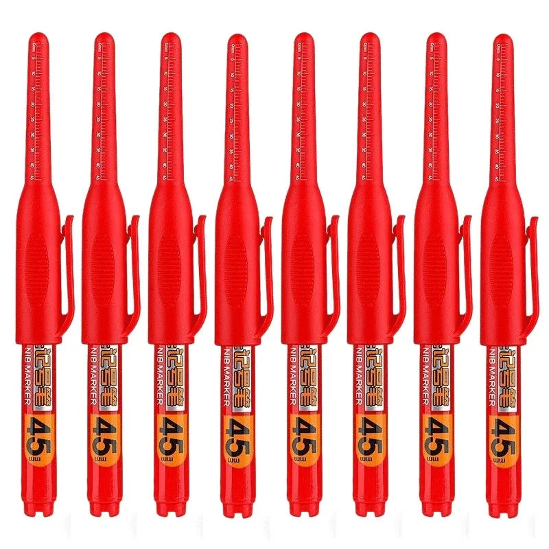 1-40Pcs 45mm Waterproof Deep Hole Marker Pens Long Nib Head Carpenter Pen Black White Ink for Multi-Purpose Woodworking Tools Qme 8pcs red pen