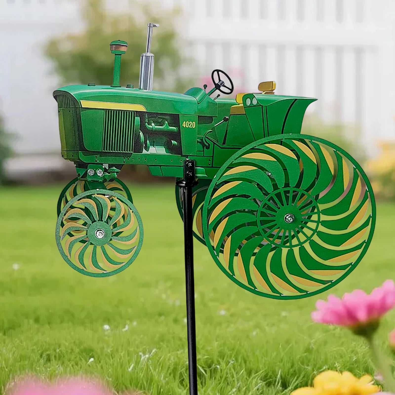 Green Tractor Windmill Stake Decorative Windmill Outdoor Tractor Wind Spinner for Patio Yard Garden Gift for Friends Family Qme