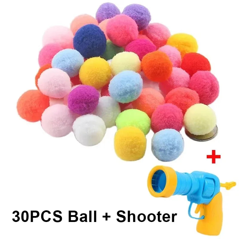 Random Cat Toy Interactive High Fun Toy Gun Plush Ball Firing Gun Silent Polyester High Bounce Ball Fun Cat Stick Qme 30 Balls 1 Shooter