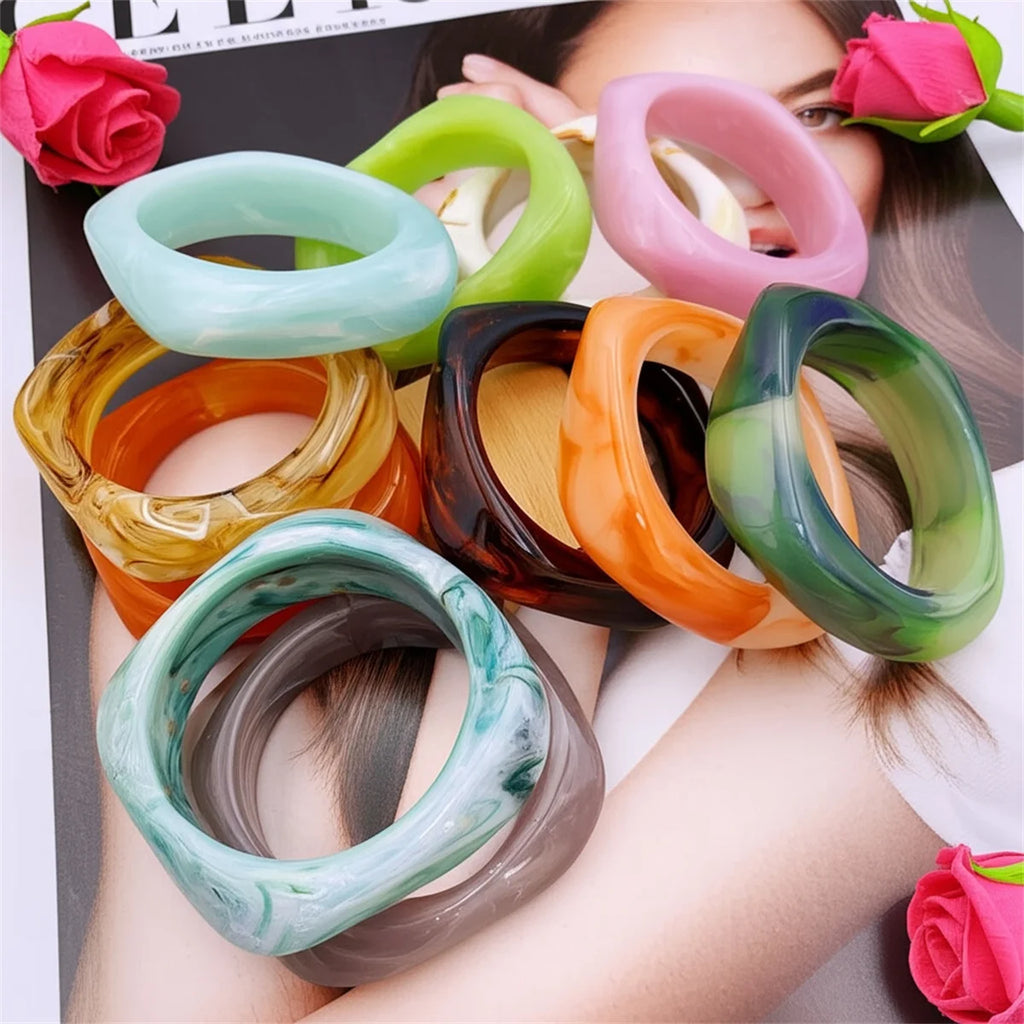 Fashion Summer Trendy Color Clear Wide Version Square Acrylic Resin Bracelet Women Girl Ins Party Travel Jewelry Hip Hop Bangle Qme