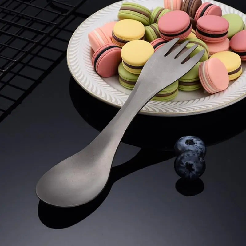 Portable Multi-function Fork Spoon Titanium Alloy Outdoor Camping Qme