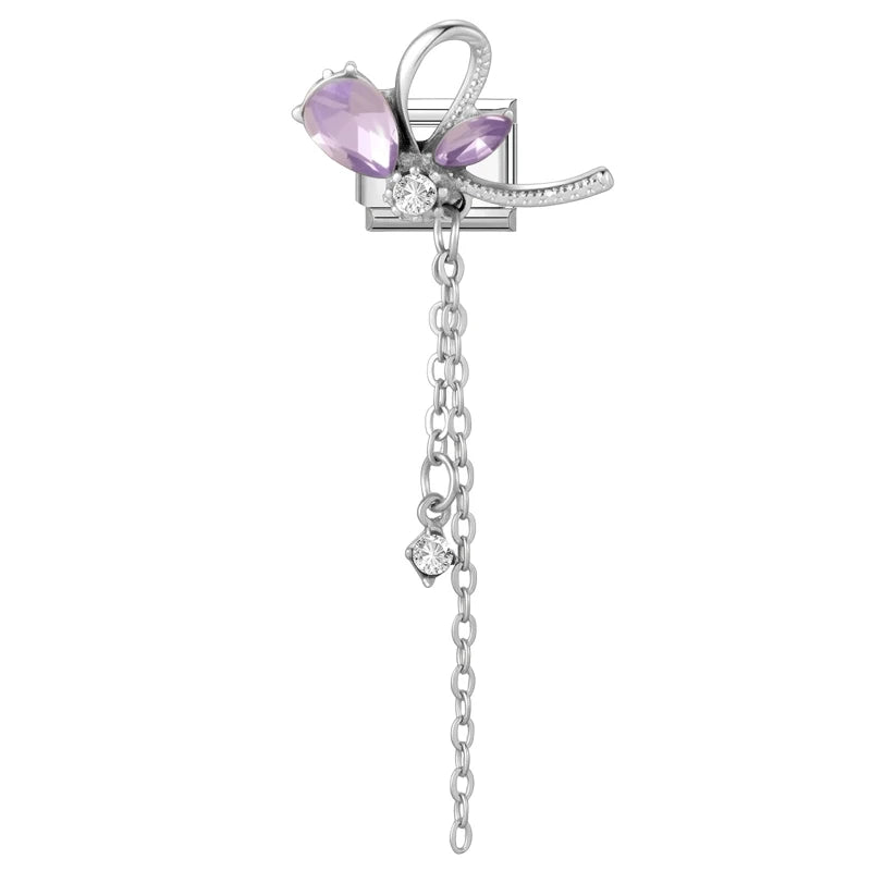 Women Men New Colorful Butterfly Zircon Long Pearl Tassel Chain Italian Charms Fit 9mm Stainless Steel Bracelet DIY Jewelry Gift Qme Style 2