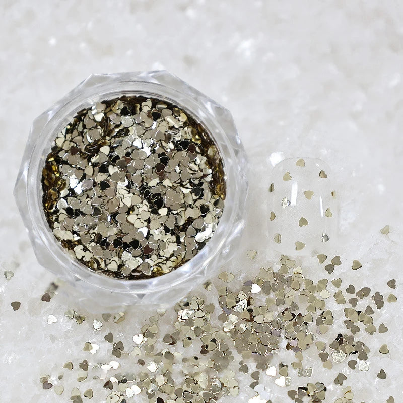 1Jar Mini Sparkling Love Nail Glitter Heart Decoration Salon Design Qme Pale Gold