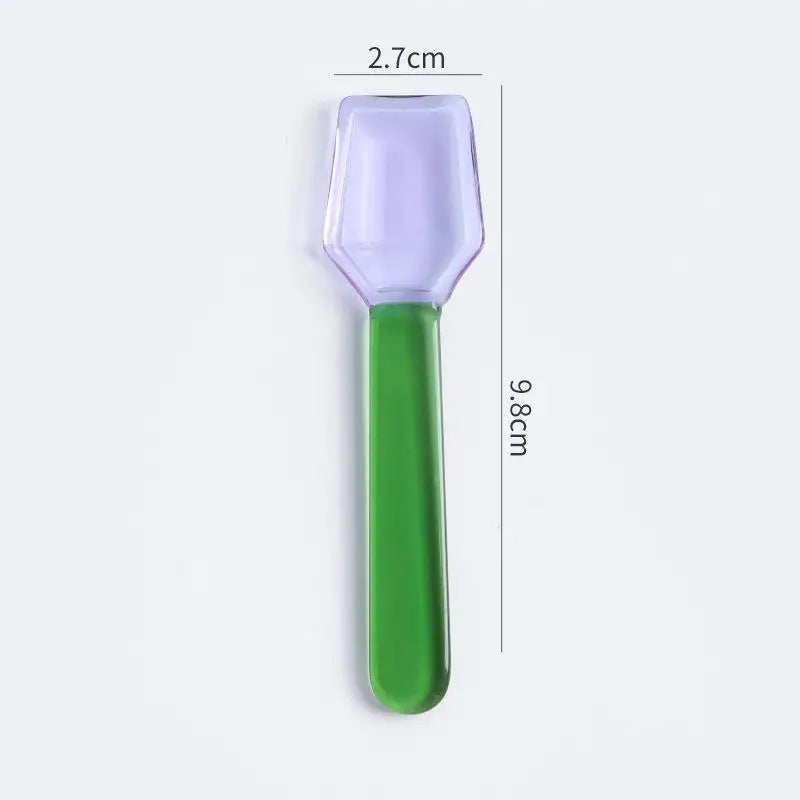 Cute Style Colorful Glass Dessert Spoon Heat Cold Resistance INS Style Ice Cream Spoon Short Handle Coffee Spoon Ice Cream Qme A5