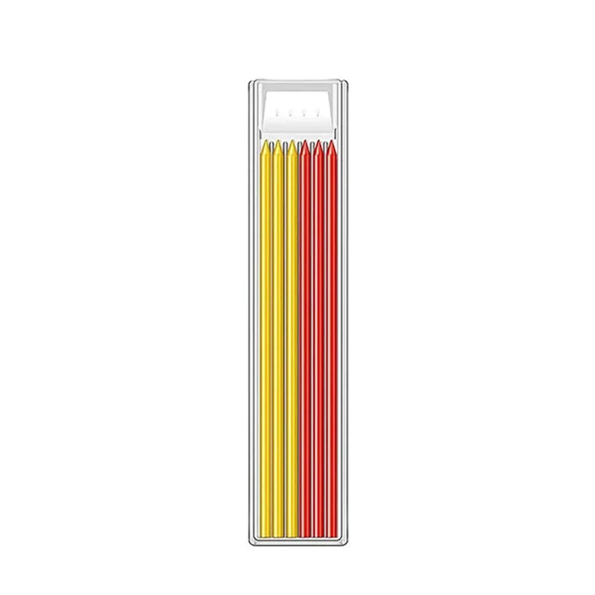 Carpenter Mechanical Pencil With Refills One-piece Design Pen Cap Built-in Sharpener Woodworking Construction Marking Tool Qme yello red Refill