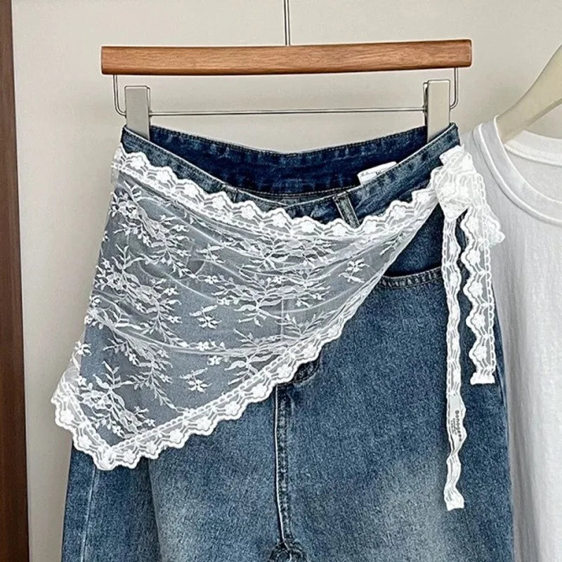 Russian Lace Skirt Fart Curtain Women's Hair Towel Triangle Short Qme White B
