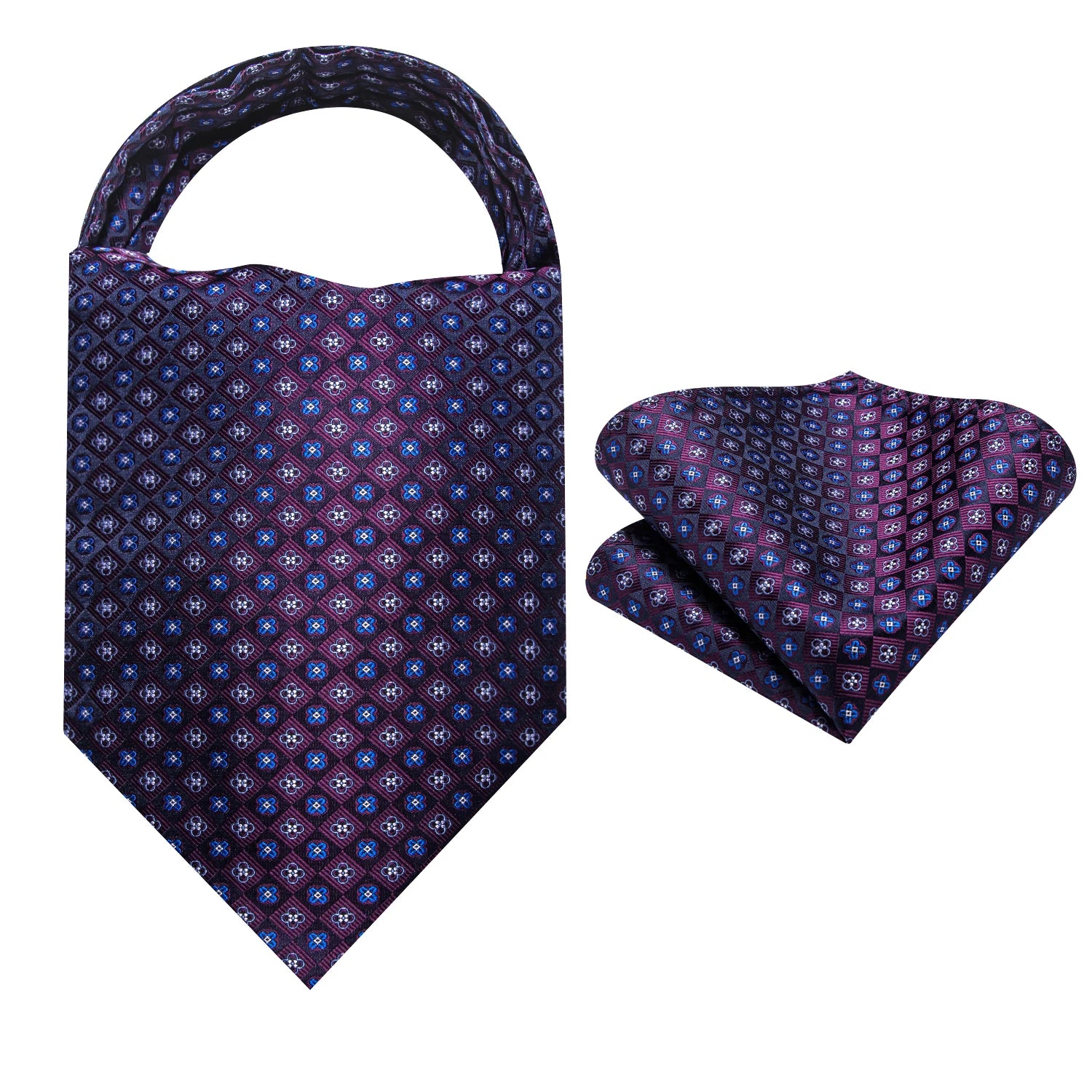 Ascot Tie Set, Classic Cravat with Pocket Square & Decorative Ring, Fashion Men's Neck Accessories Wedding silk Party Daily Wear Qme
